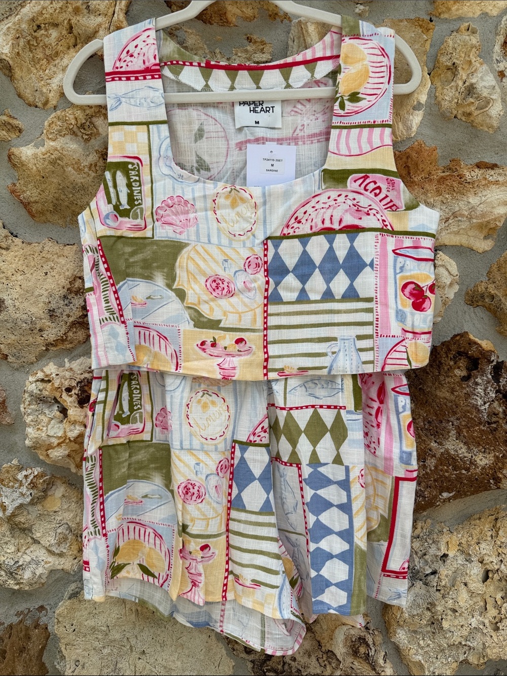 Paper Heart outfit crop & Shorts Set in Multicolor Patchwork “sardine”
